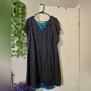 Lane Bryant Black V-Neck Flutter Sleeve Dress